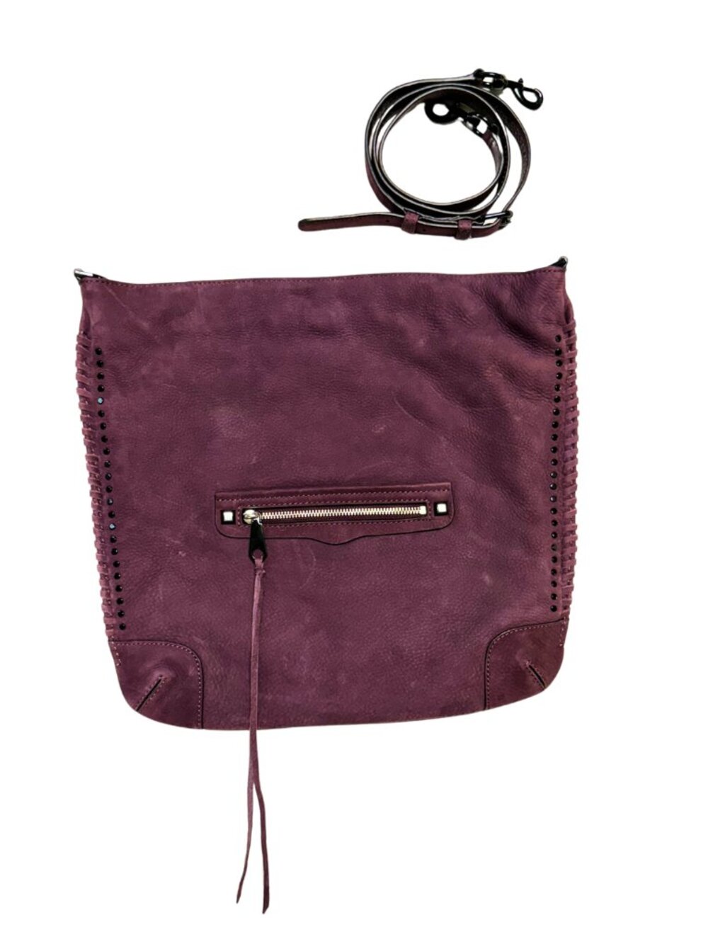 Rebecca Minkoff Large Plum Purple Western Suede Leather Tote Crossbody Bag